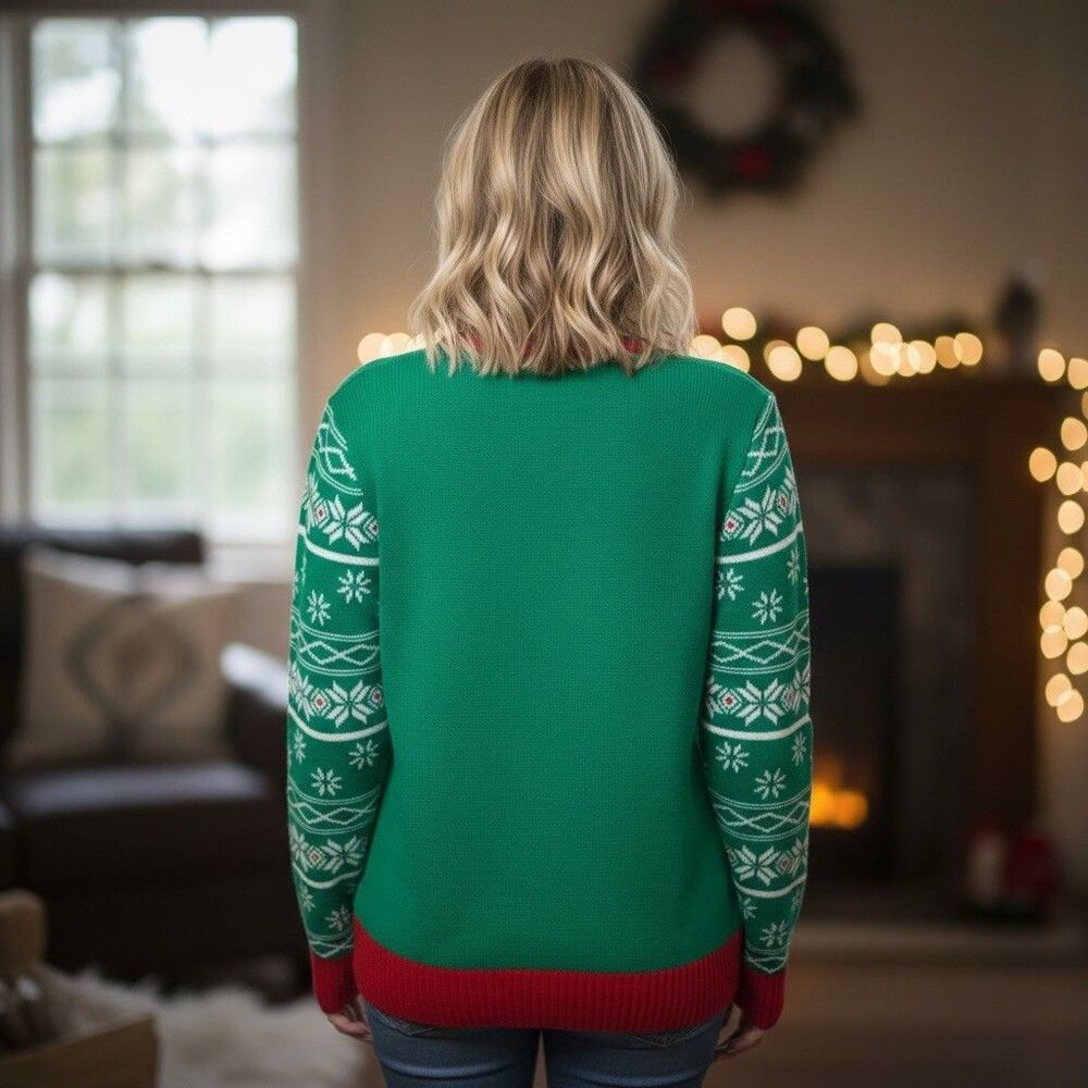 Peanuts Snoopy Christmas Sweater Womens L Green Fair Isle Pullover Knit - Picture 7 of 7